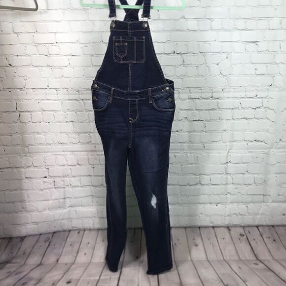 Vigoss Studio V Denim overalls stretchy distress adj.  straps skinny Size  EUC - Picture 1 of 8